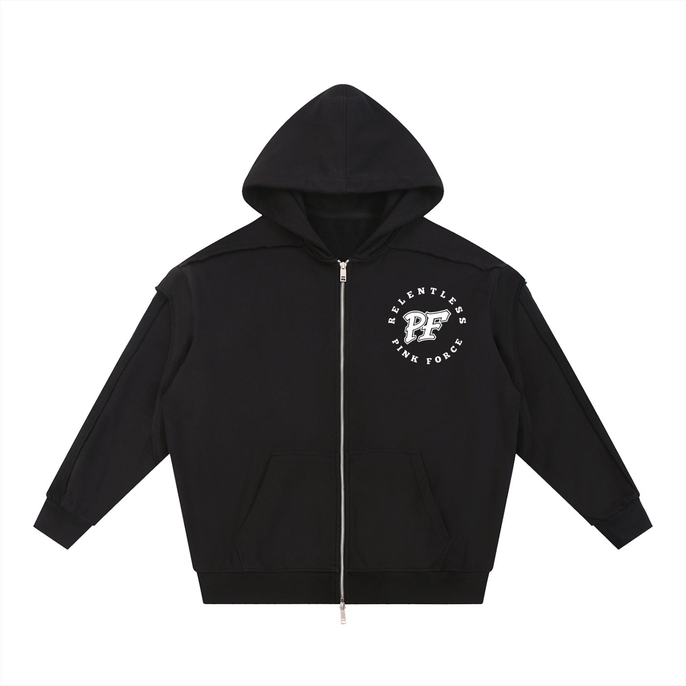 RELENTLESS Contrast Tape Raw Edge Double Layered Zip Hoodie