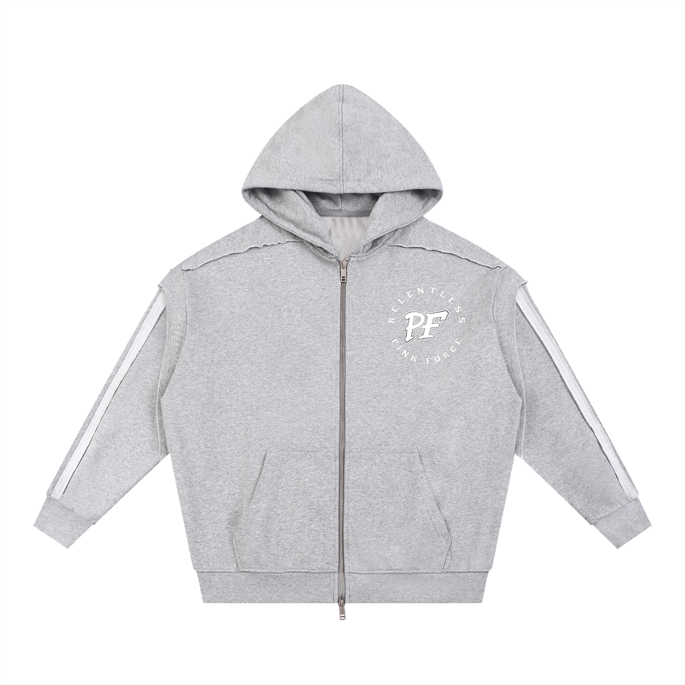 RELENTLESS Contrast Tape Raw Edge Double Layered Zip Hoodie