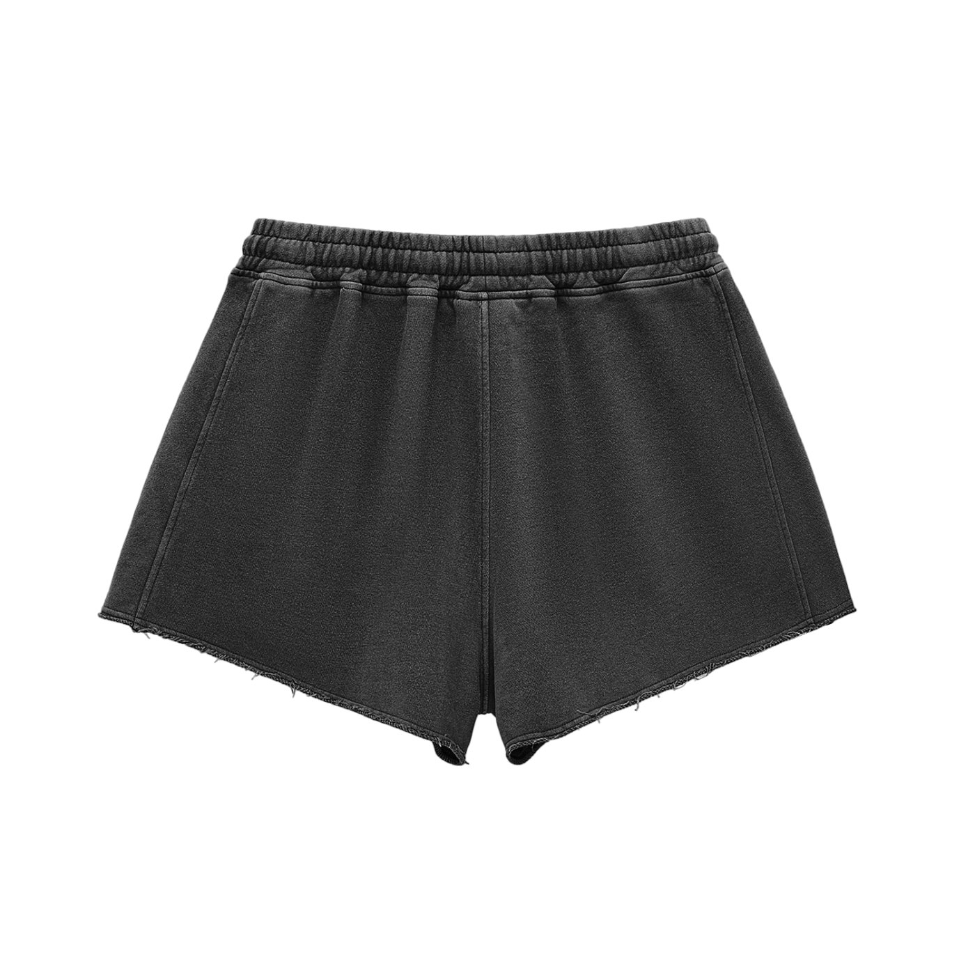 A. Snow Washed Raw Edge Drawstring Shorts