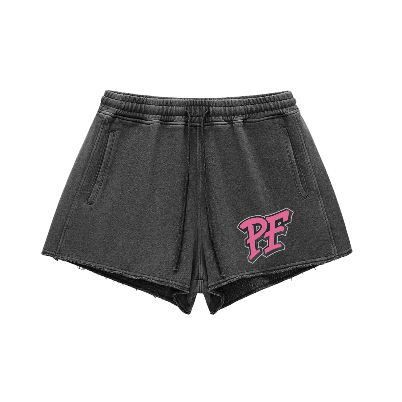 A. Snow Washed Raw Edge Drawstring Shorts